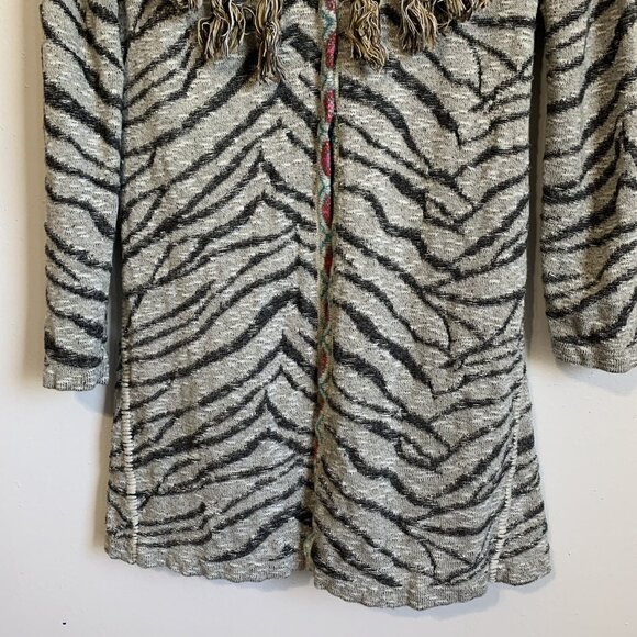 Soft Surroundings Zebra Print Cardigan Size XS Fringe Oversized Boho Mob Wife - Picture 4 of 12